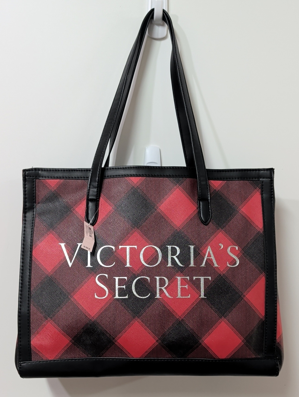Victoria's Secret Red Buffalo Plaid Logo Shoulder Tote Bag